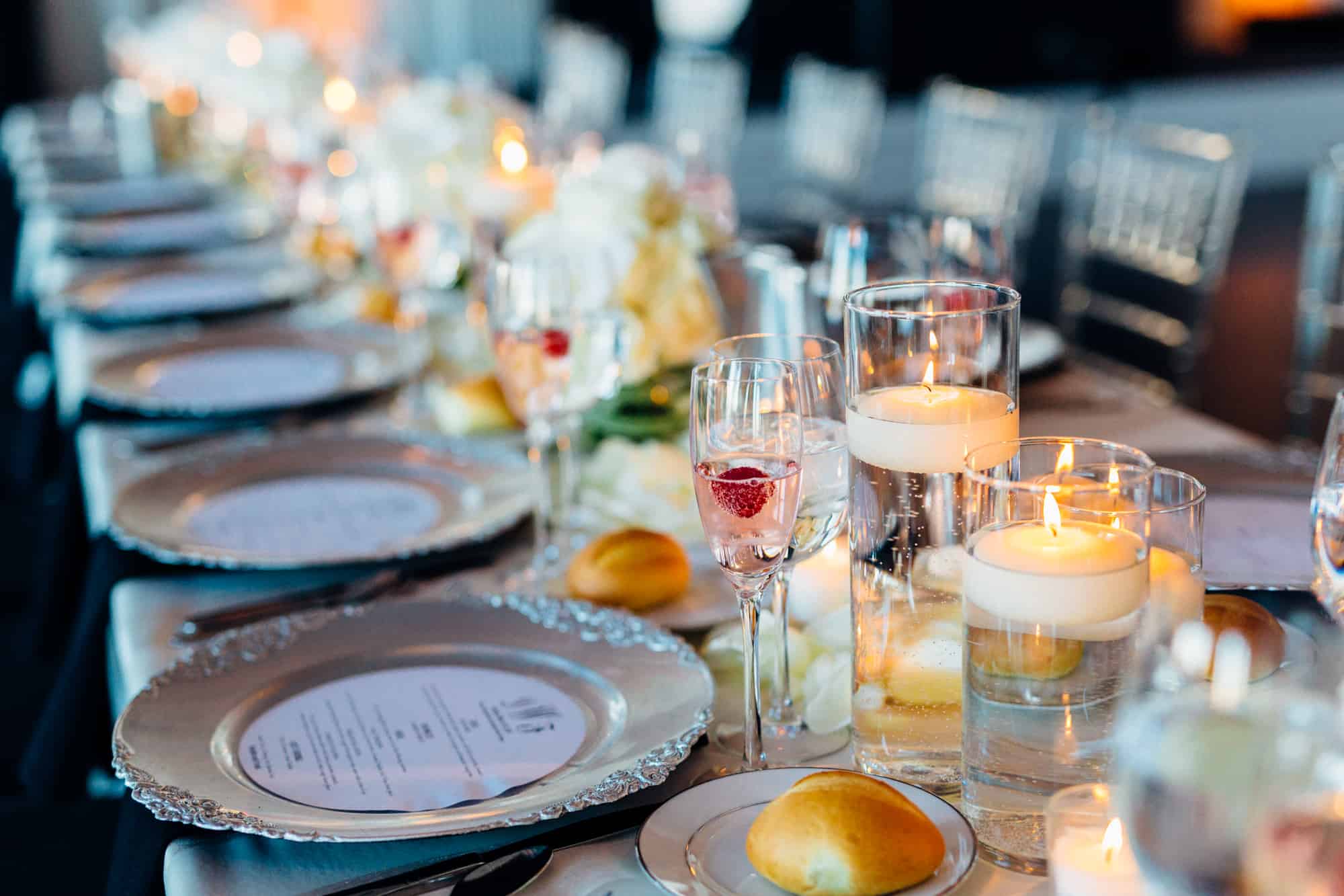 Detail shot of wedding reception dinner table