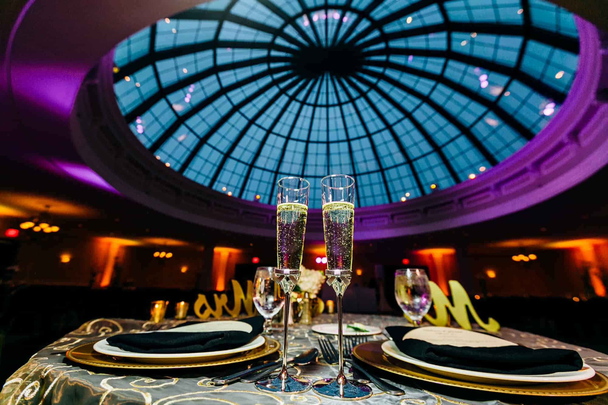 Detail shot of champagne glasses at the Merion