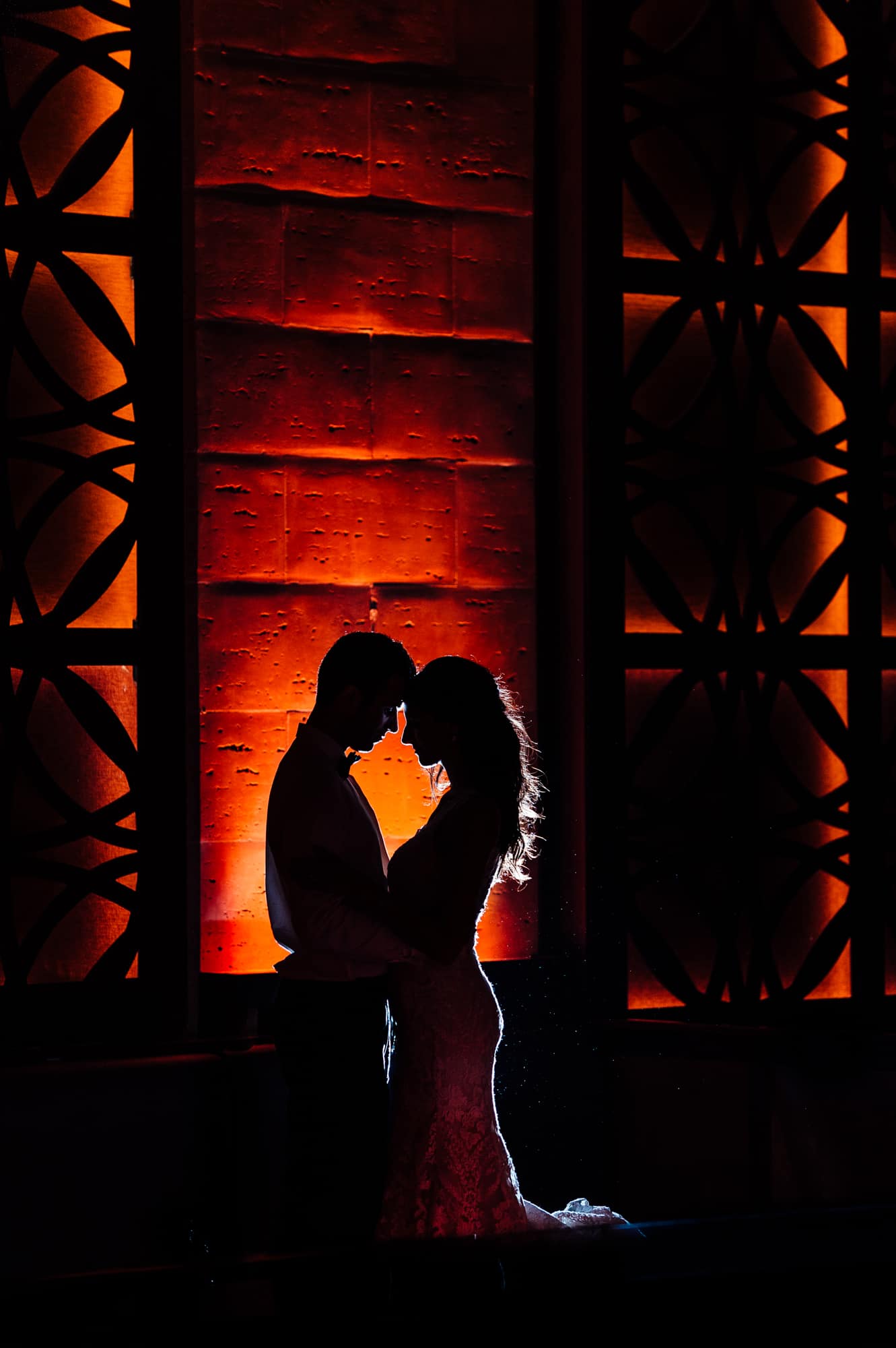 Bride and groom silhouette at Union Trust Philadelphia