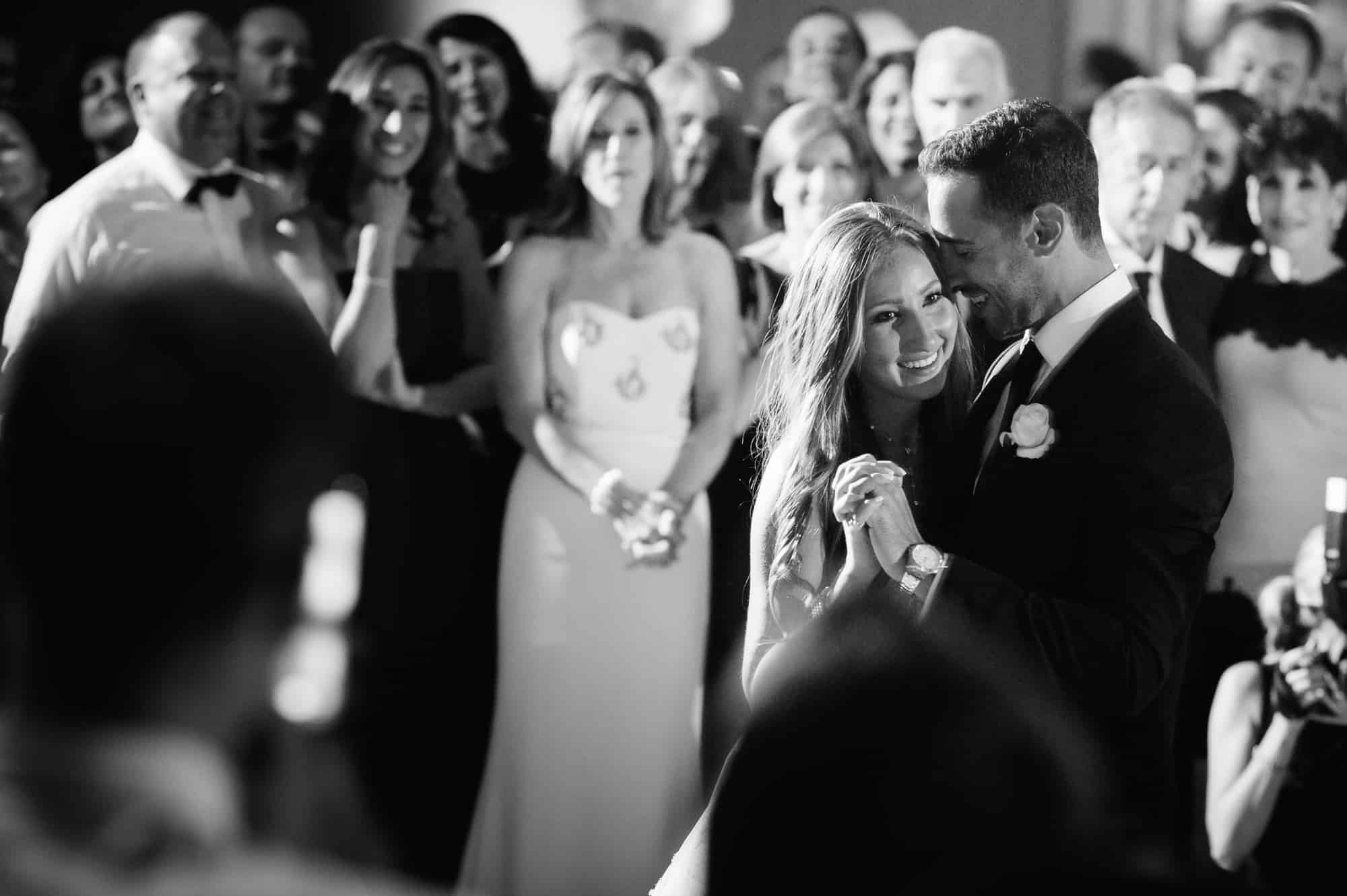 Bride smiling during first dance at the Westin Hotel