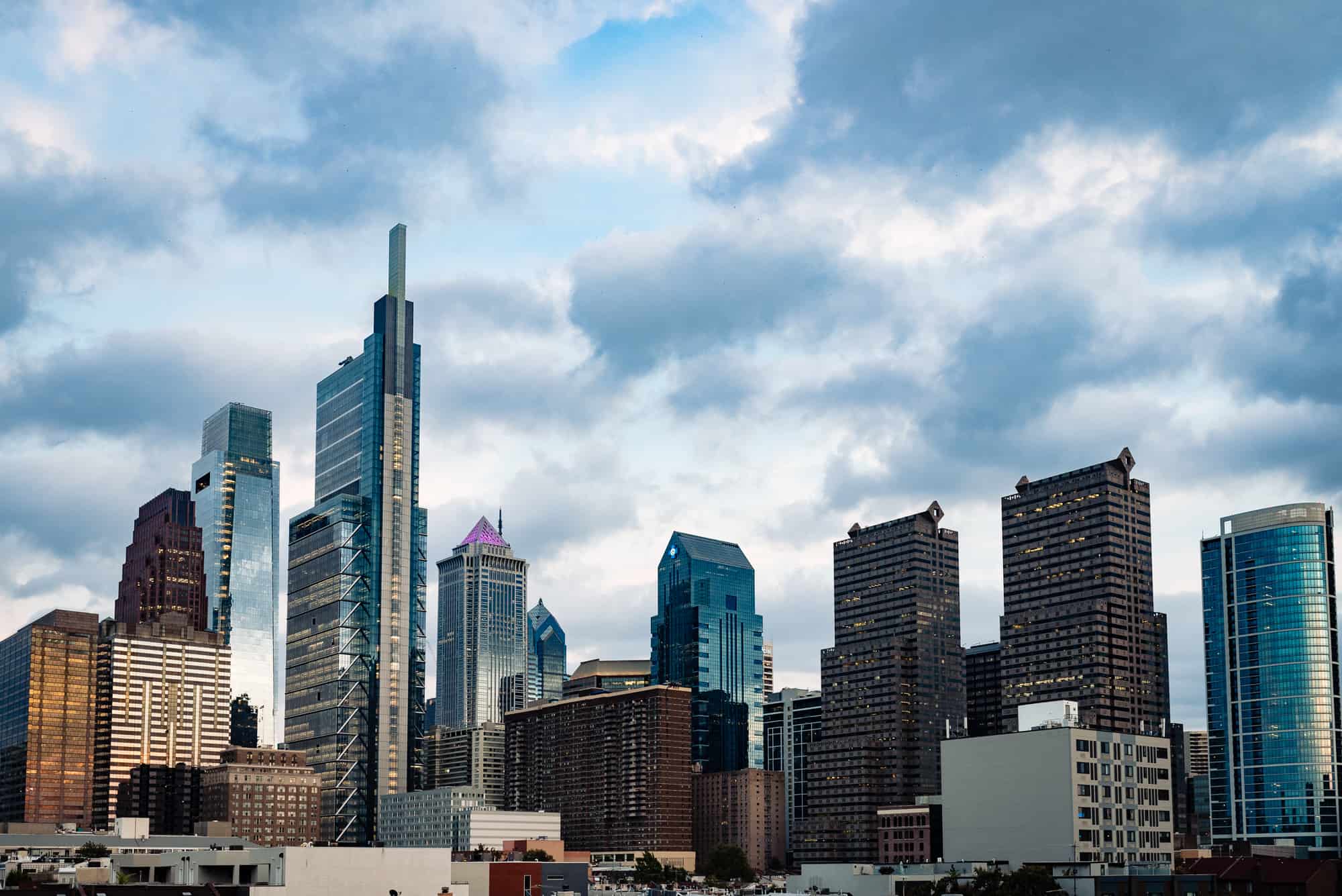 City skyline at dusk