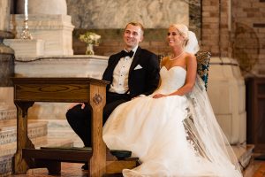 St. Patricks Church|bride and groom laughing during ceremony