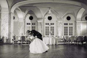 Ritz Carlton Philadelphia Wedding|bride and groom romantic dip and kiss during wedding reception