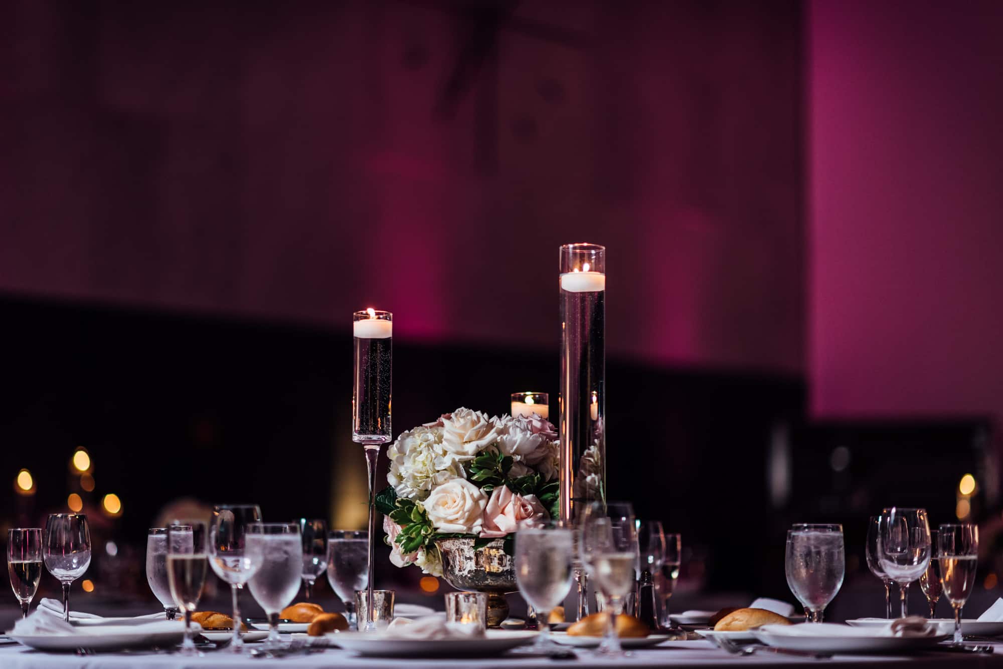 table centerpiece with red background at the Loews Hotel in Philadelphia