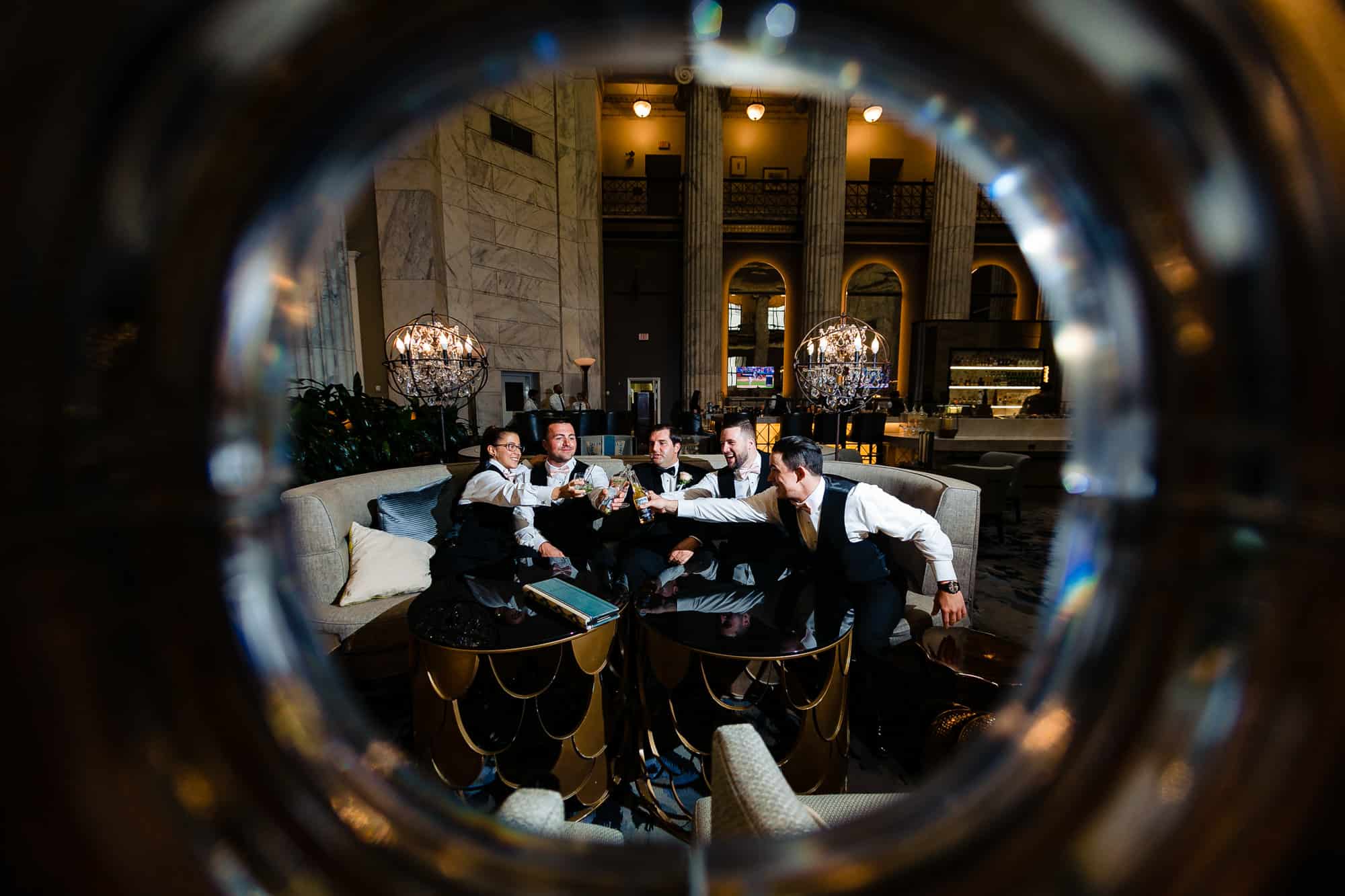 Groomsman toasting the groom at the Ritz Carlton in Philadelphia