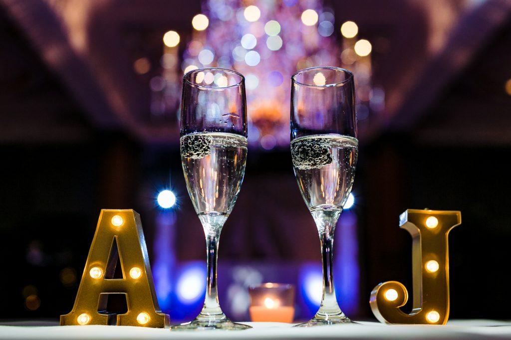 detail shot of champagne glasses at the Crystal Tea Room in Philadelphia