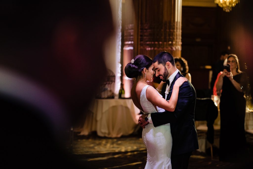 Bride and groom dancing