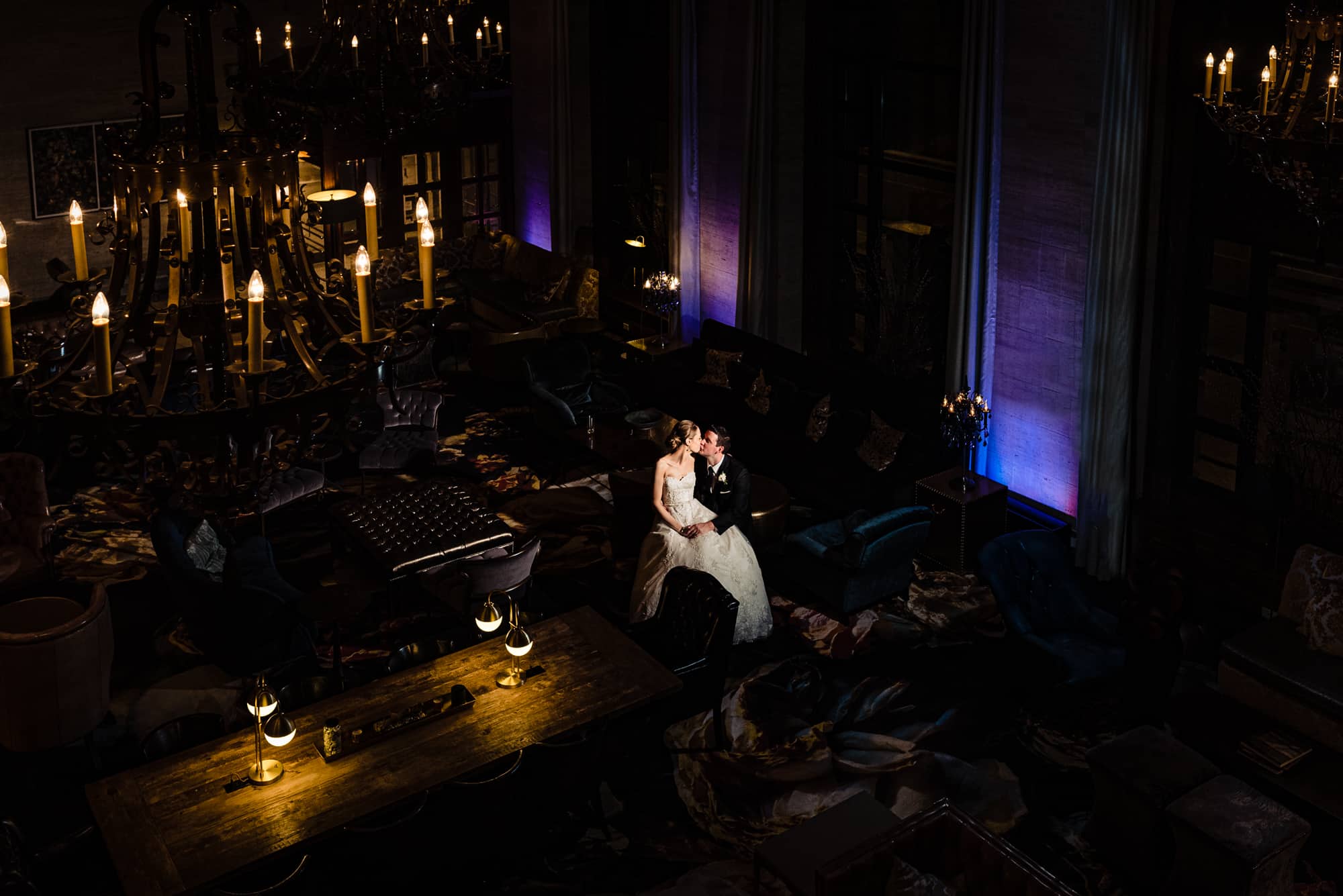 Romantic photo of bride and groom at Hotel DuPont in Wilmington Delaware captured by ralph deal photography