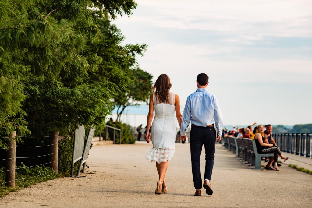 Backshot of the couple in their Brooklyn Bridge Park Eshoot
