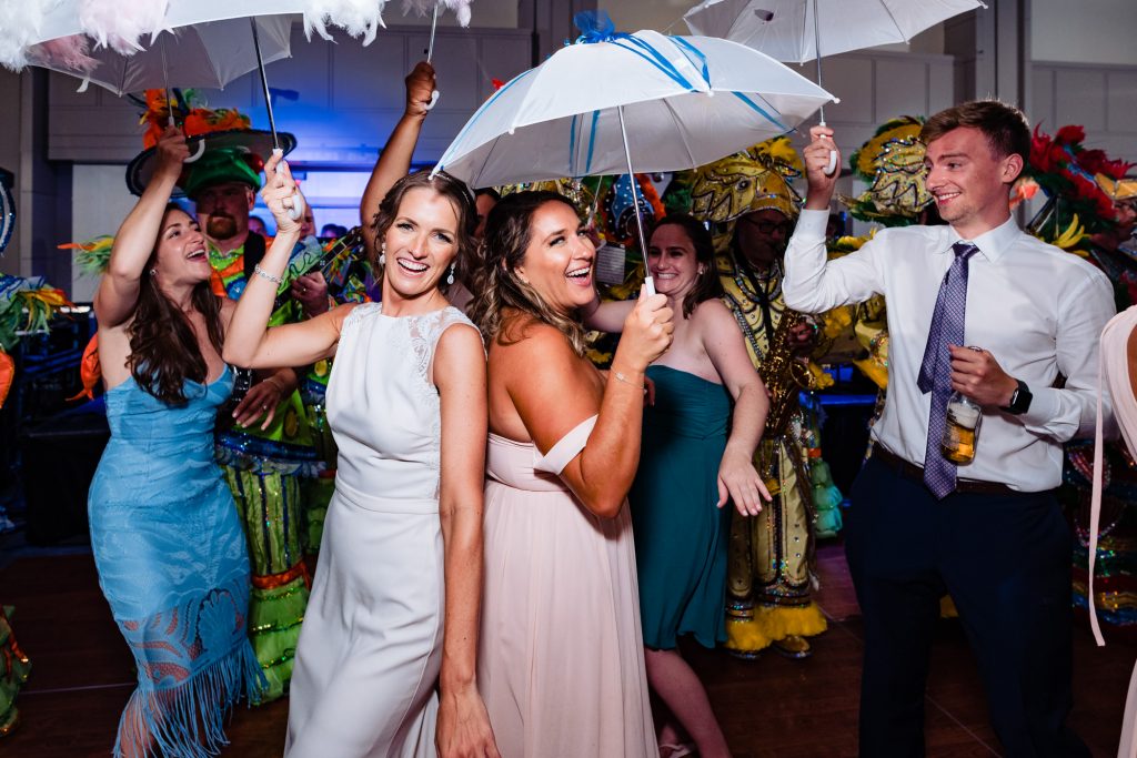bride having fun with guests