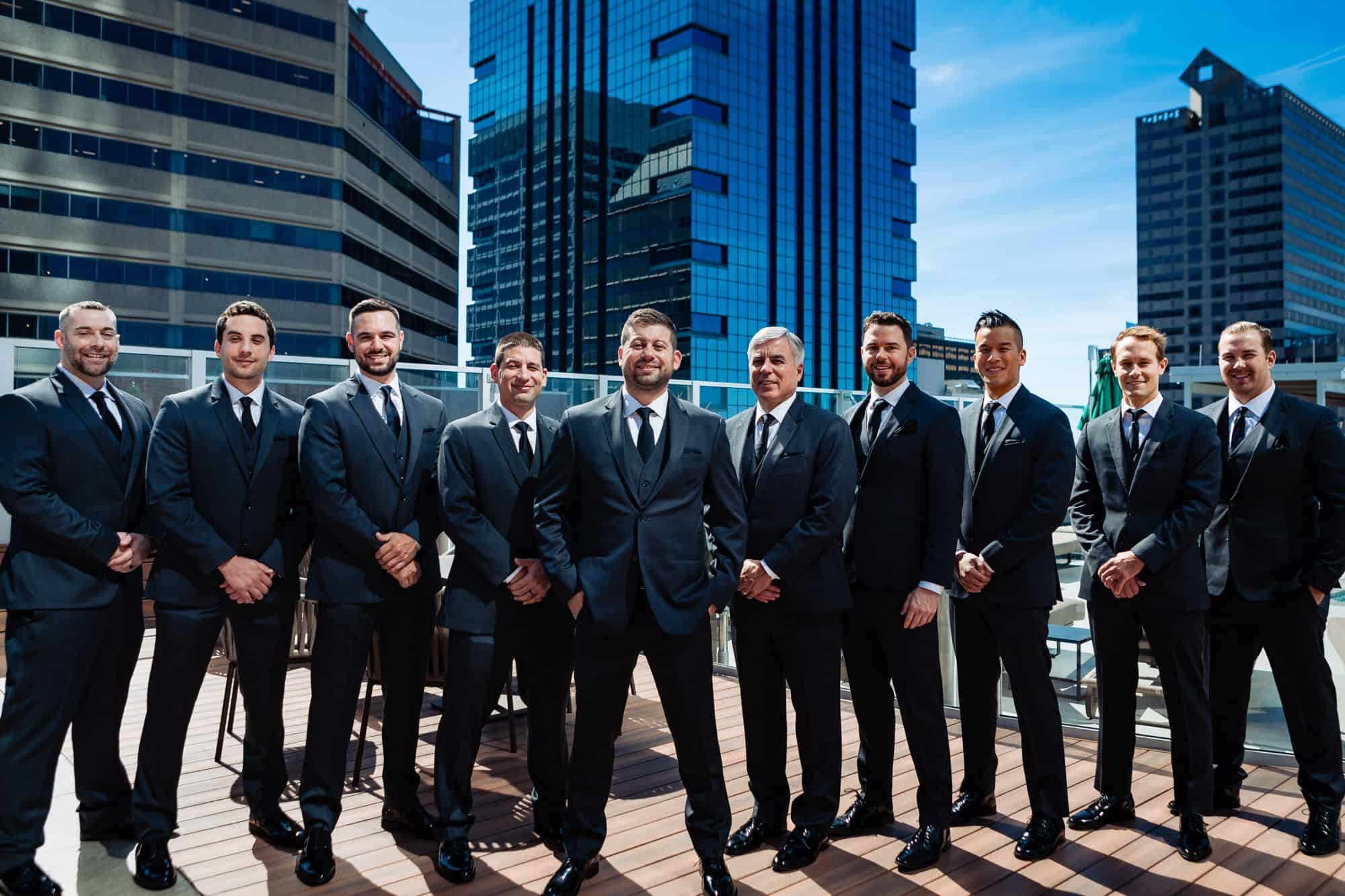 Formal shot of the groom and groomsmen