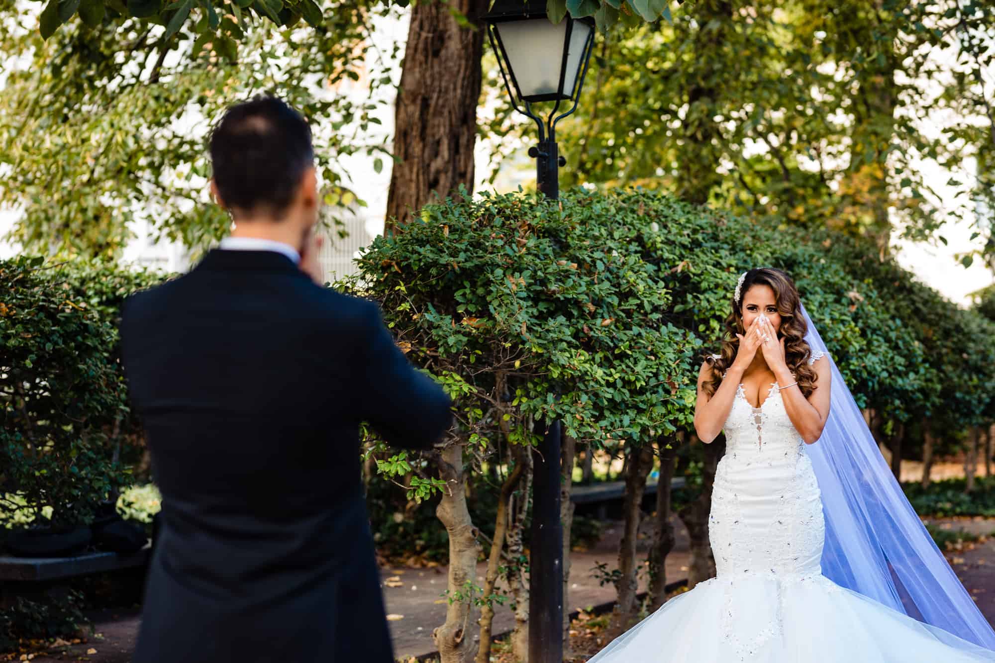 the couple's first look before the wedding