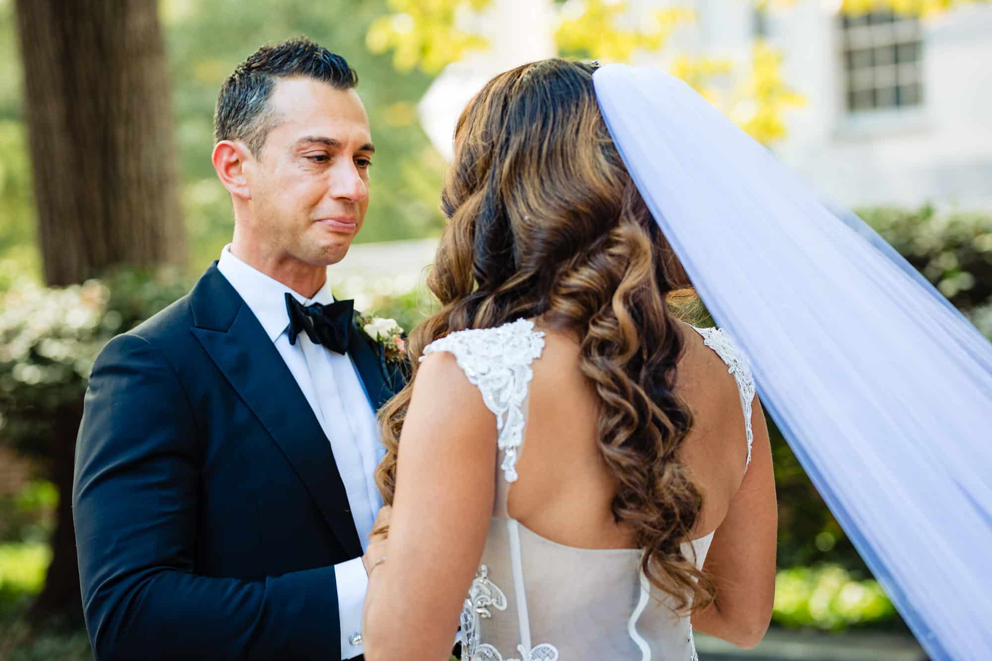 the couple's first look before the wedding