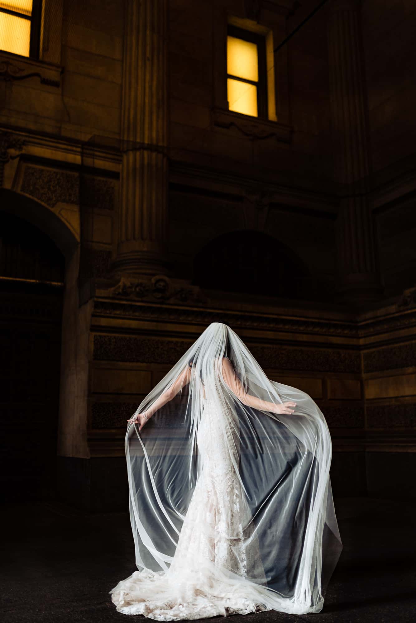 Backshot of the bride and her veil