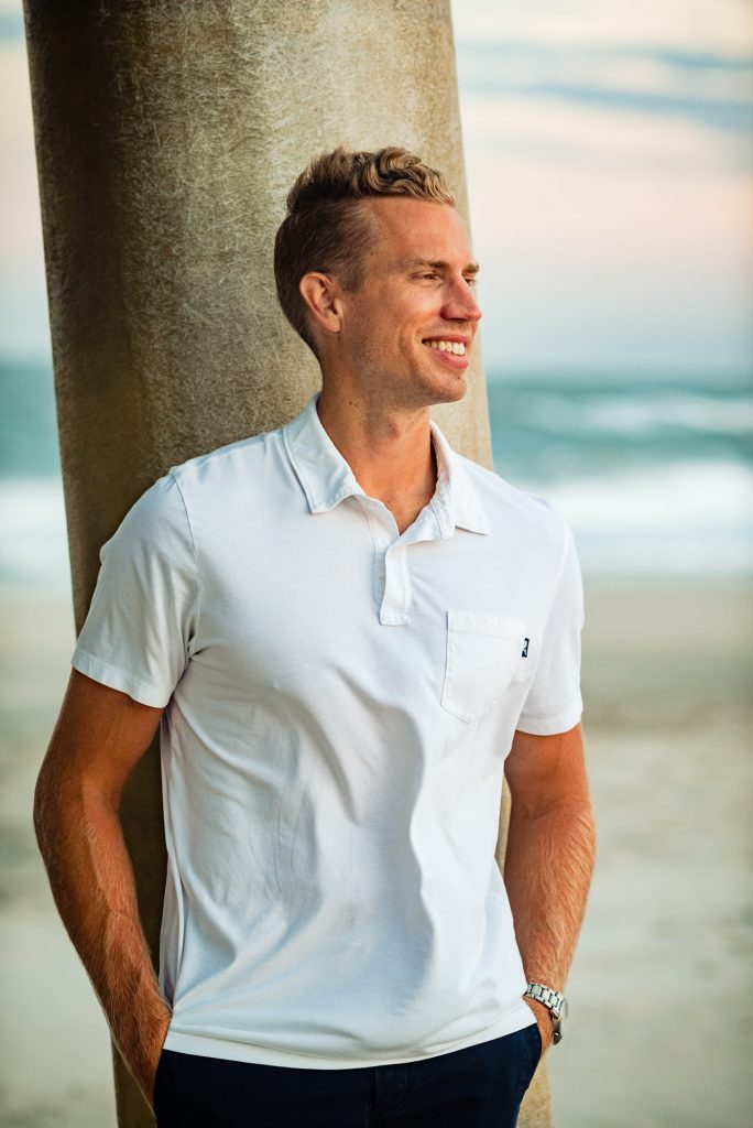 kyle staring on the beach