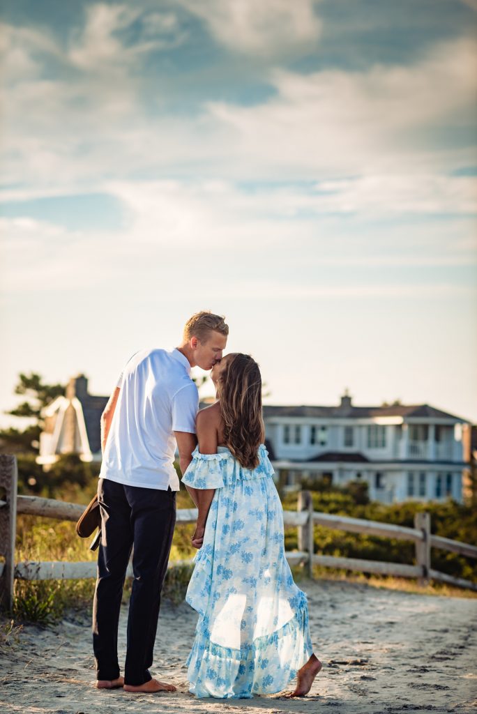 Tiff & kyle kissing on the beach avalon nj e-session