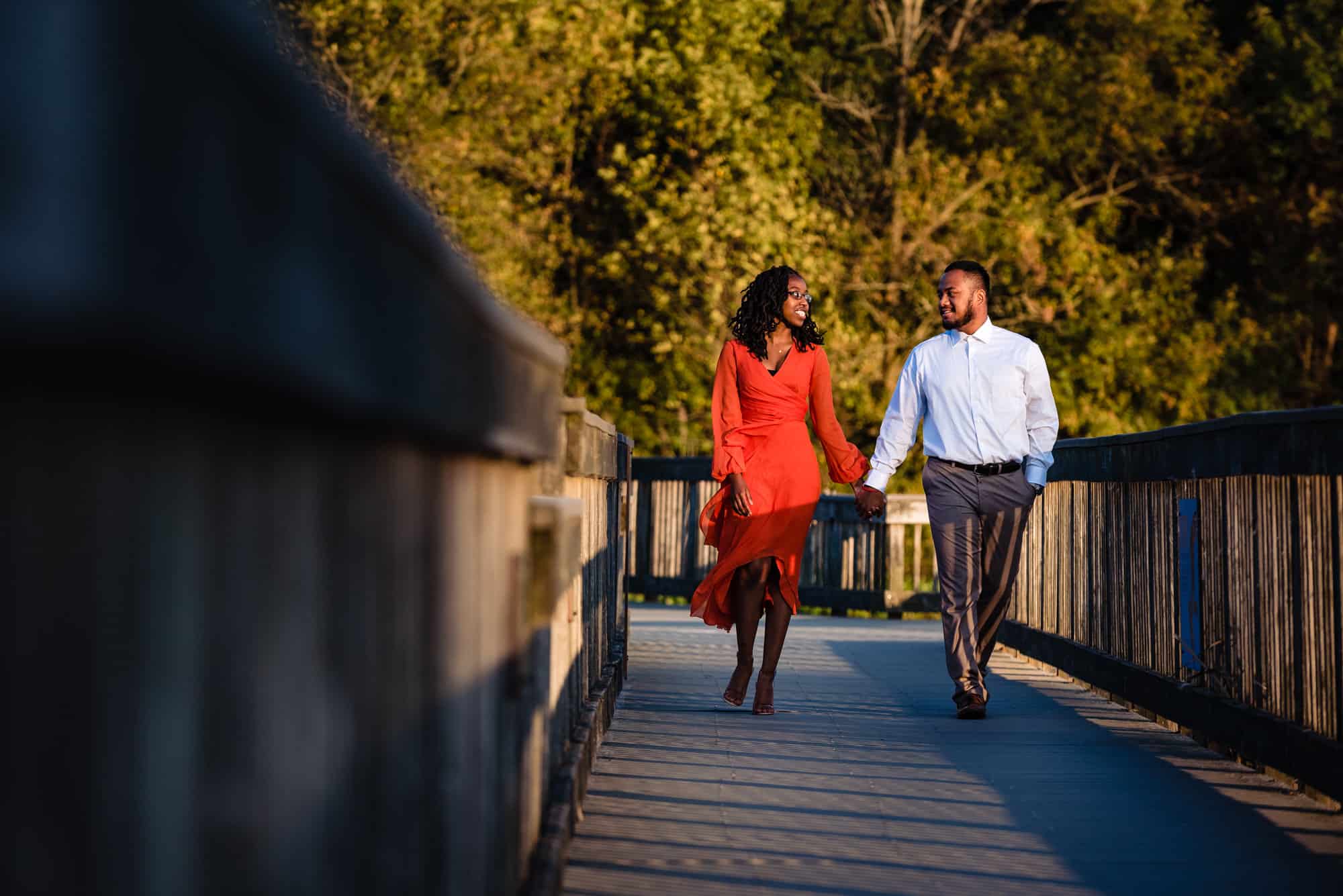 siani and richard walking on the bridge