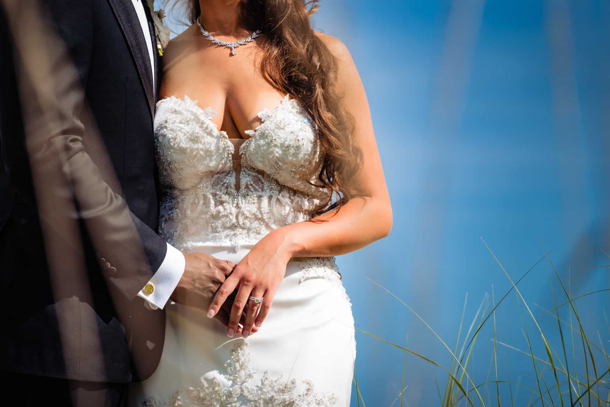 bride and groom pose before the wedding ceremony