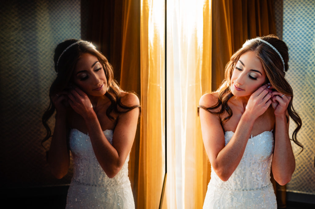 bride getting ready in her suite at the W Hotel Philly