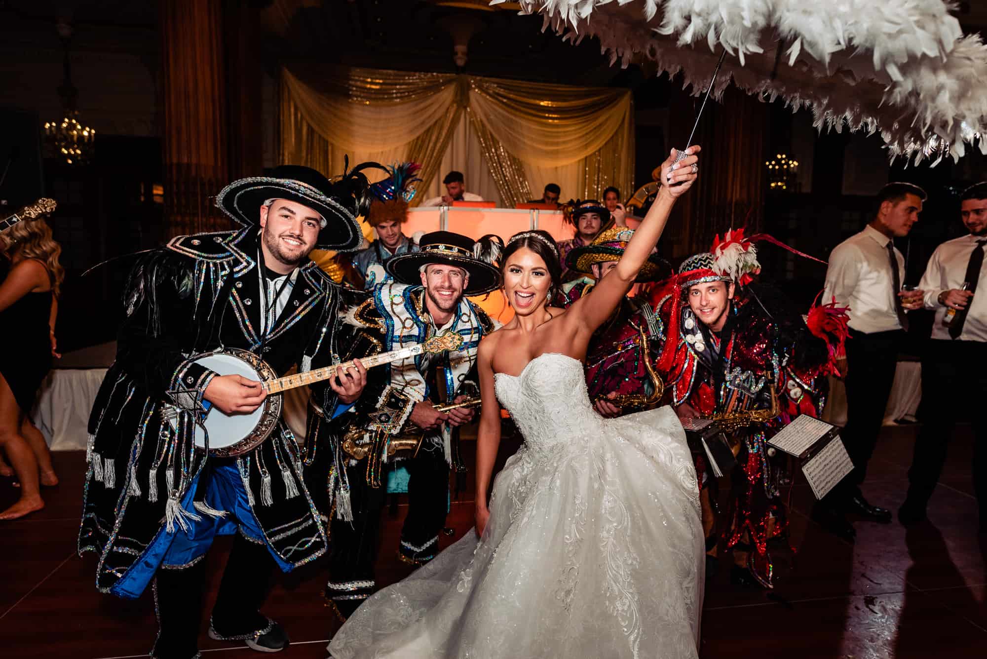 bride is having a blast with the band