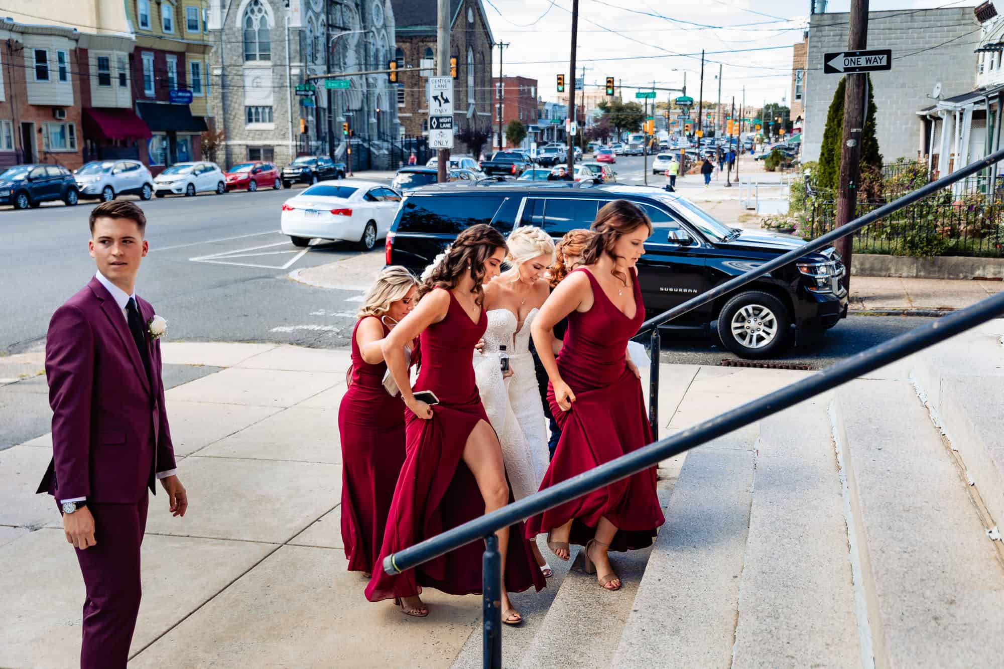 bride and guests arriving at the wedding ceremony