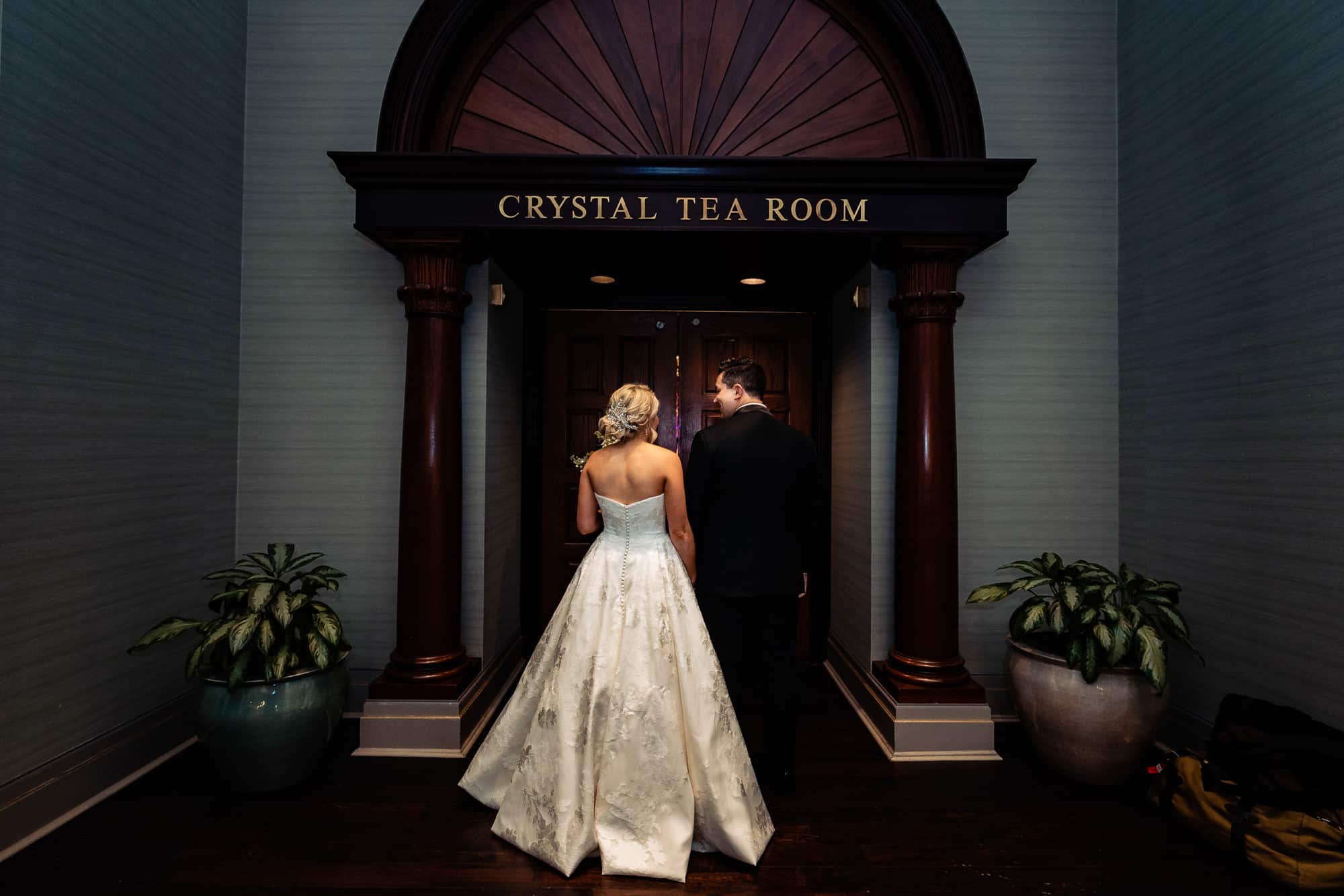 couple getting ready to enter the Crystal Tea Room venue