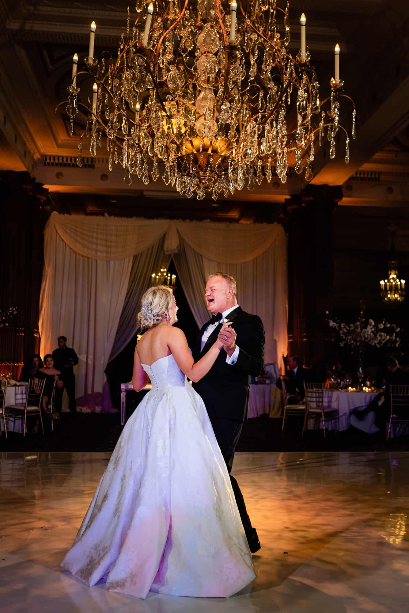 bride dancing with her father at the Crystal Tea Room venue