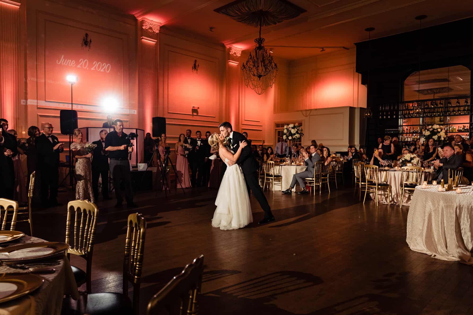 the couple's first dance at the Cescaphe wedding venue