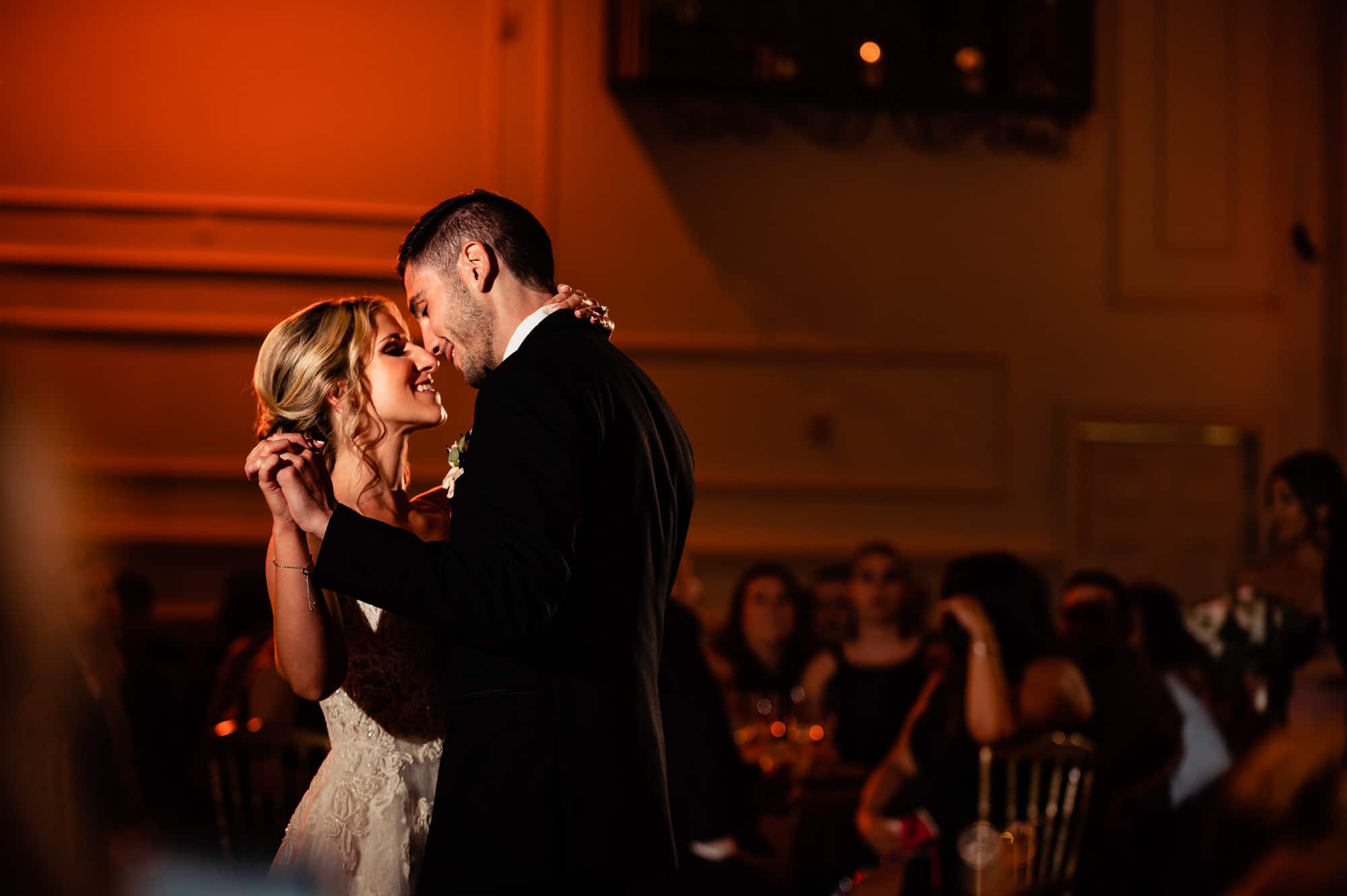 the couple's first dance at the Cescaphe wedding venue