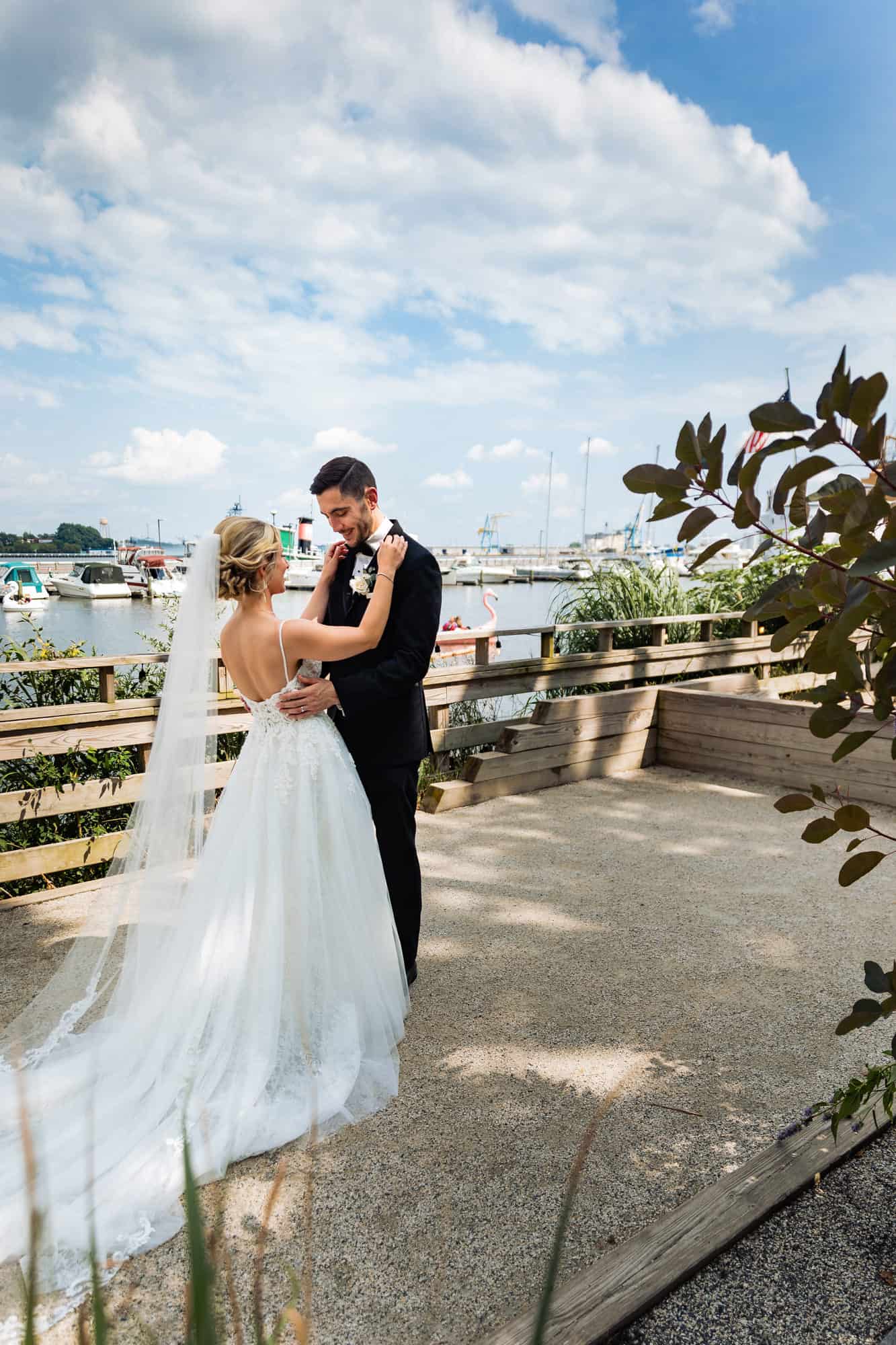 intimate moment between the bride and groom