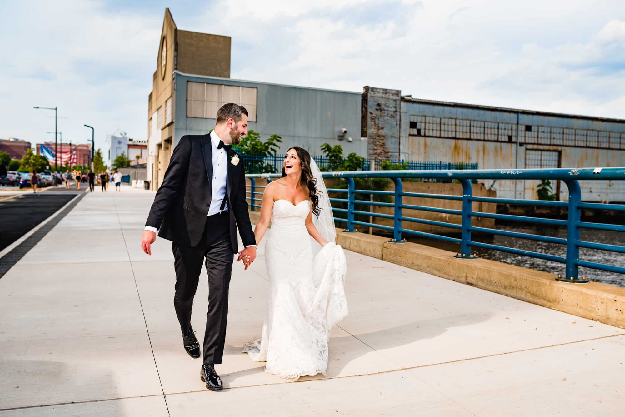 couple walking on their way to the church ceremony