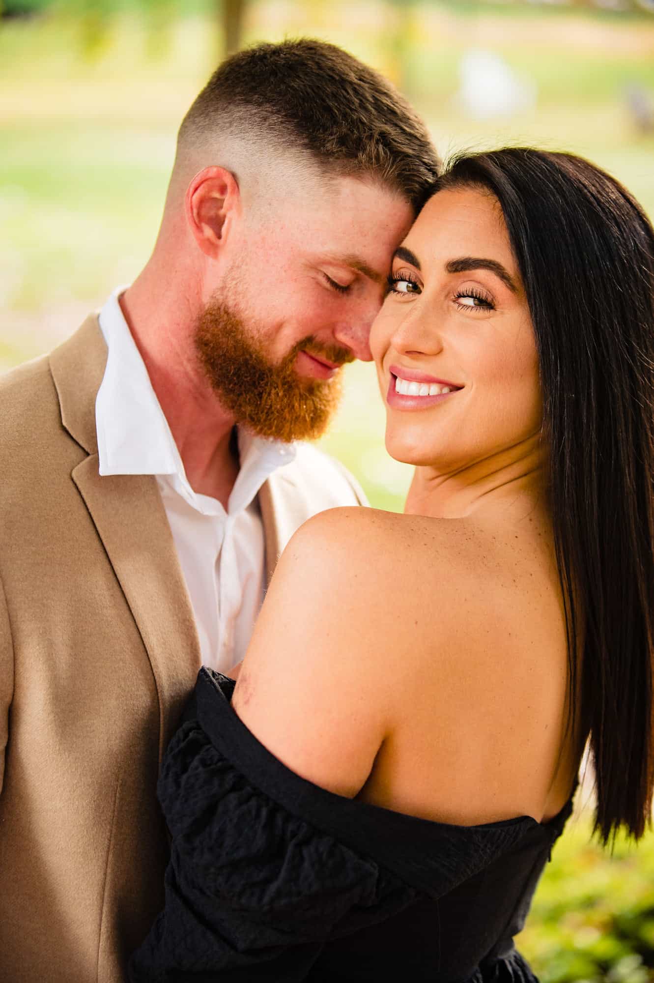 a smiling couple during their Lehigh University E-Session