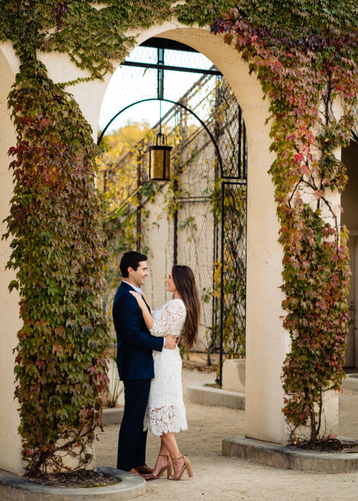a couple posing for their Longwood Gardens Engagement Session