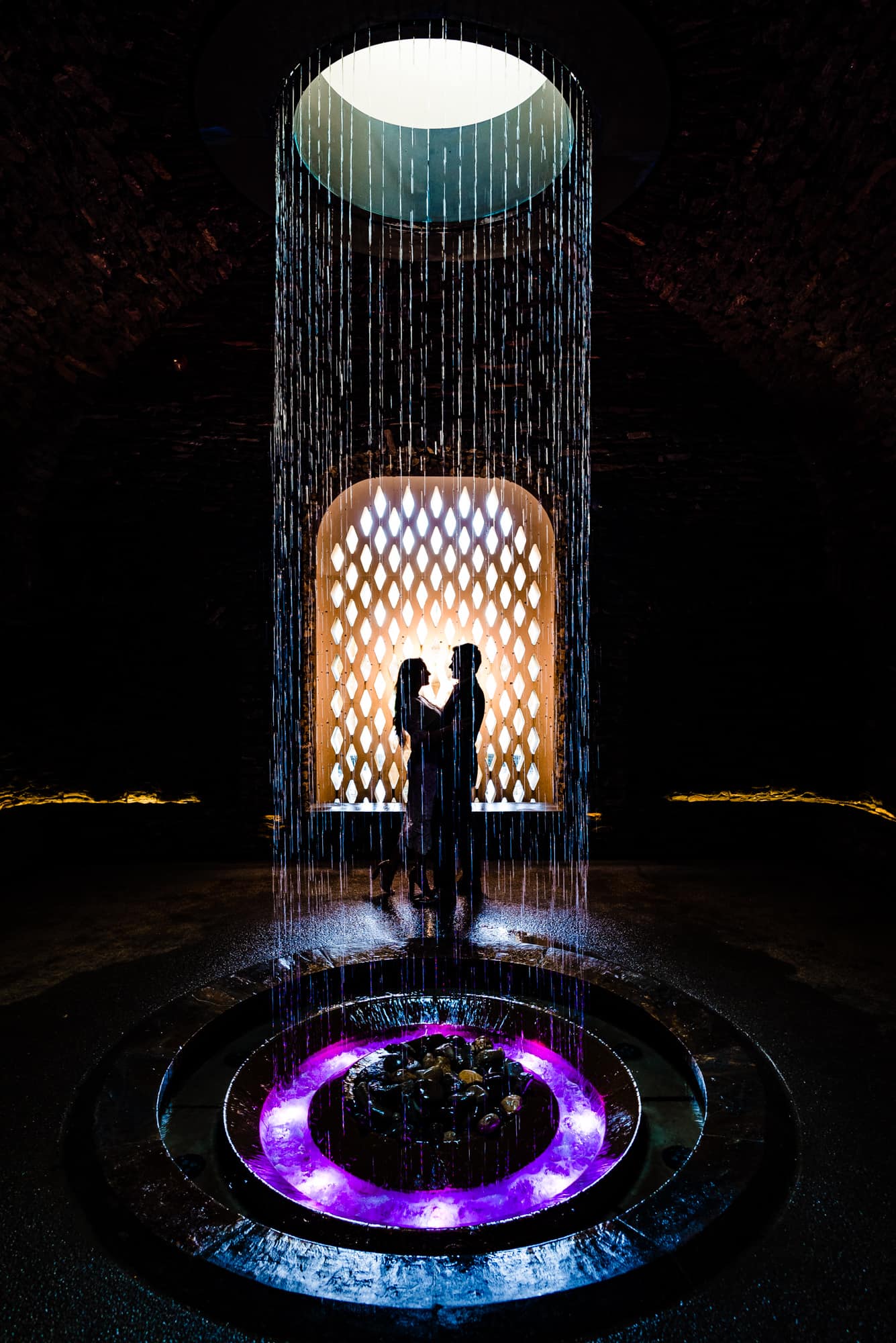 an engagement session taken at the majestic Main Fountain Garden area of longwood gardens