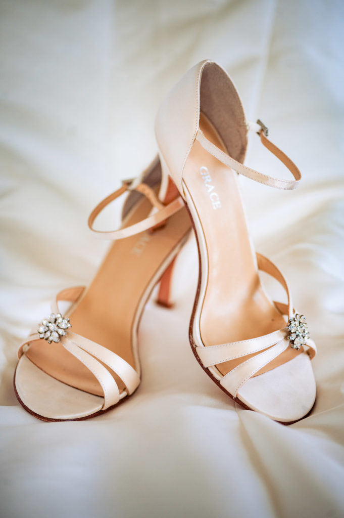 close up shot of a bride's shoe at Ritz-Carlton Half Moon Bay