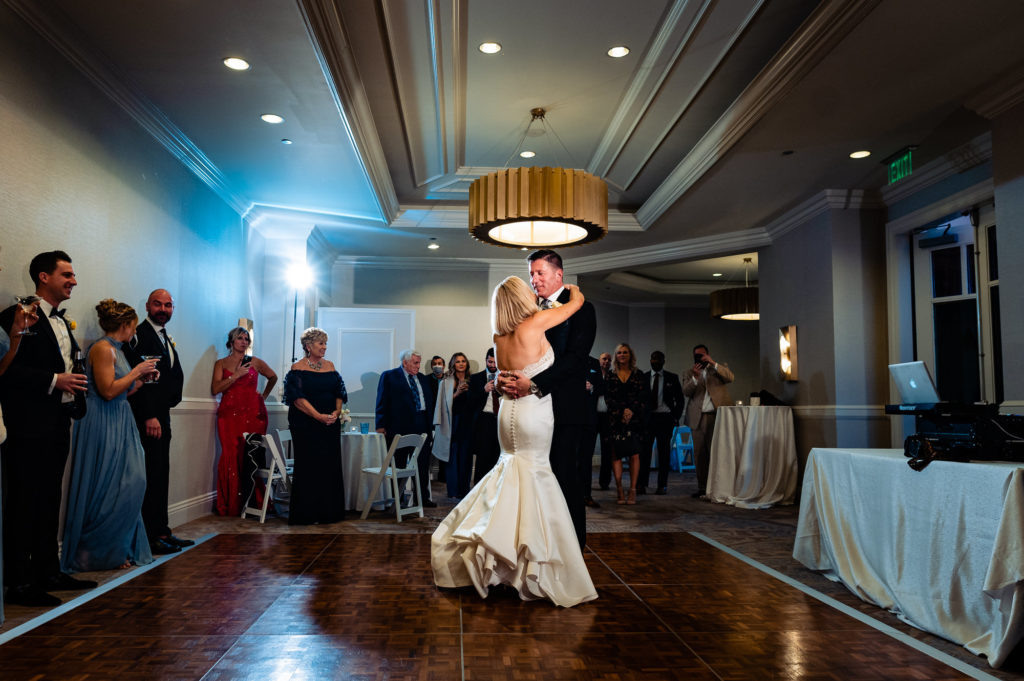 a couple's first dance after the wedding at the Ritz-Carlton Half Moon Bay
