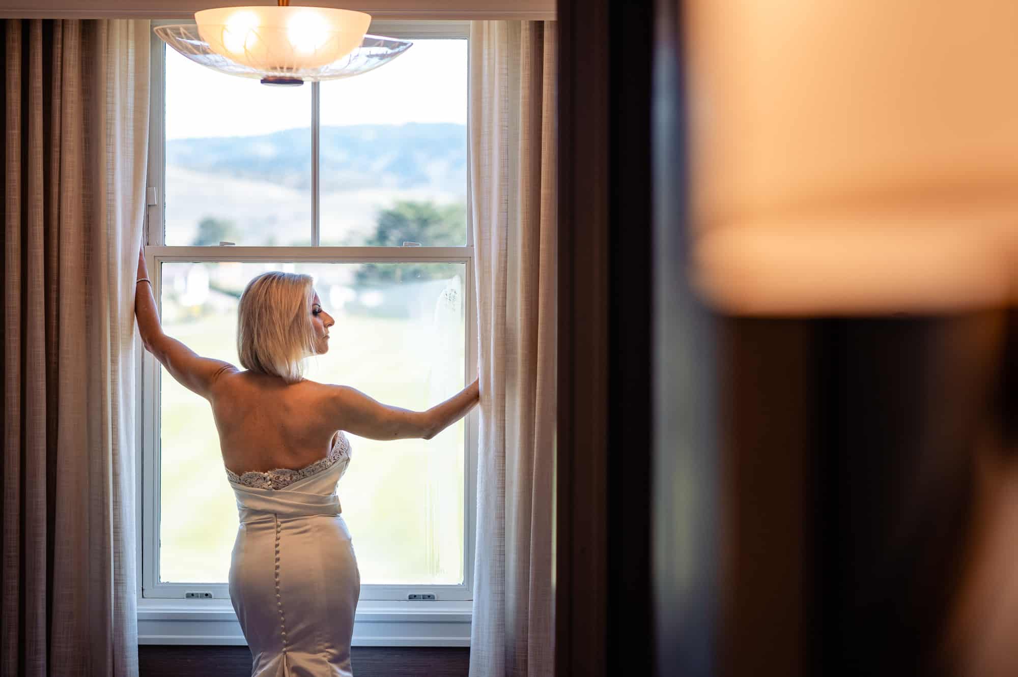 bridal shot at her suite at Ritz-Carlton Half Moon Bay