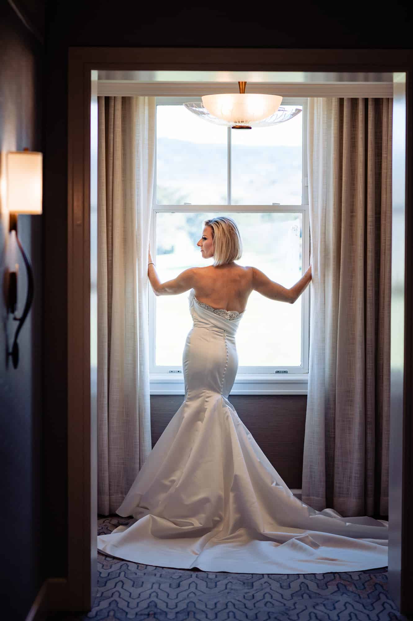 bridal shot at her suite at Ritz-Carlton Half Moon Bay