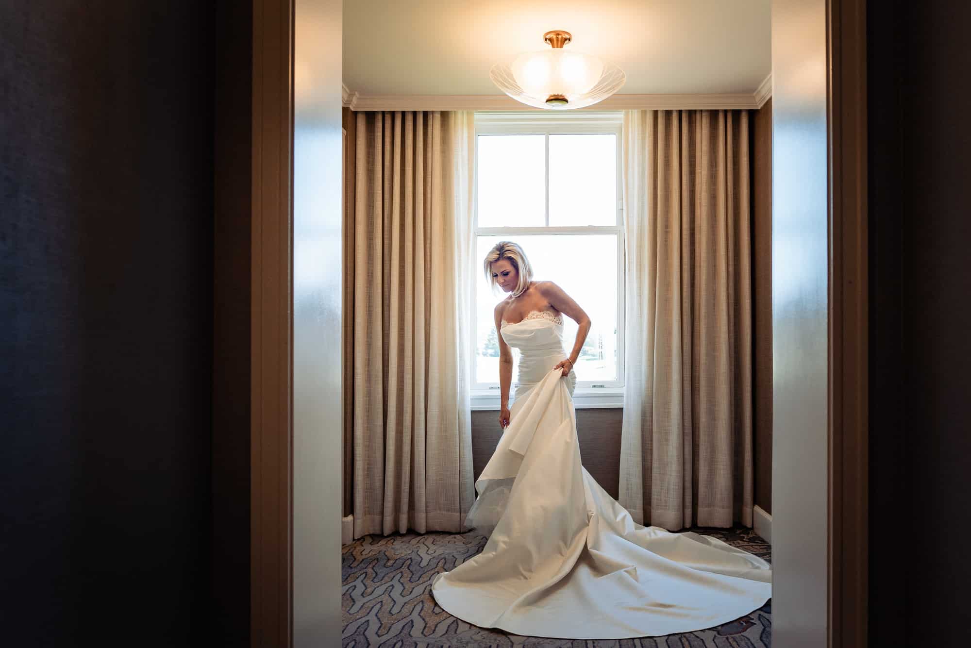 bridal shot at her suite at Ritz-Carlton Half Moon Bay