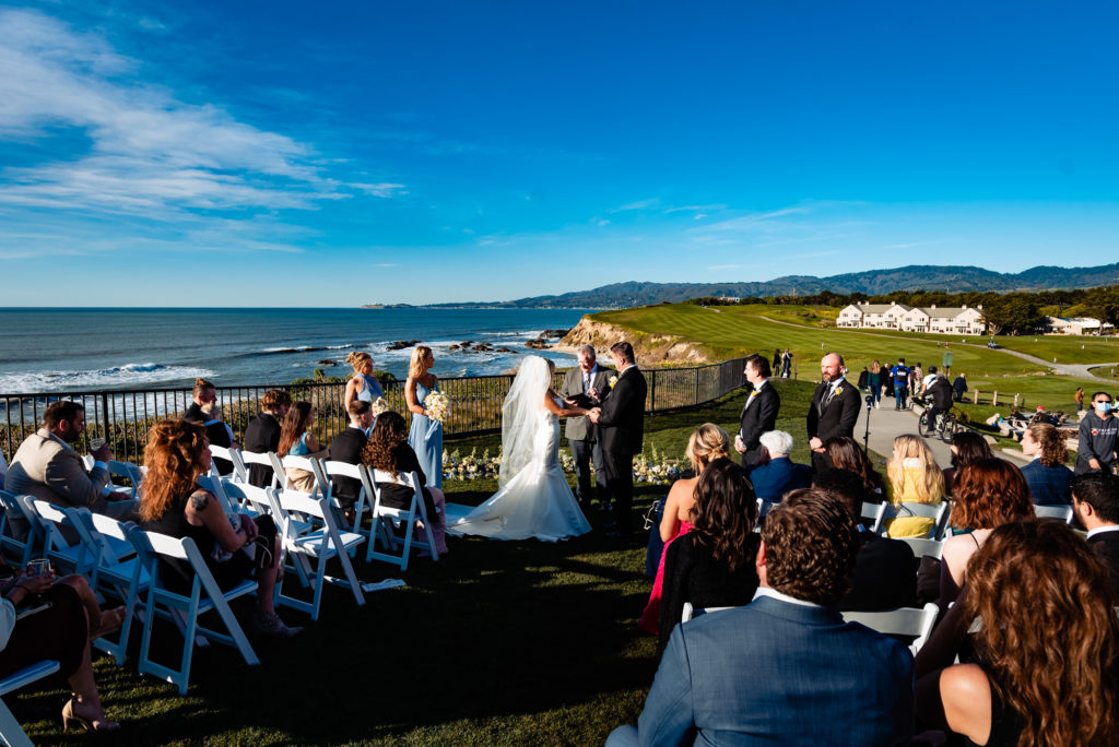 beach wedding ceremony held outside the Ritz-Carlton Half Moon Bay