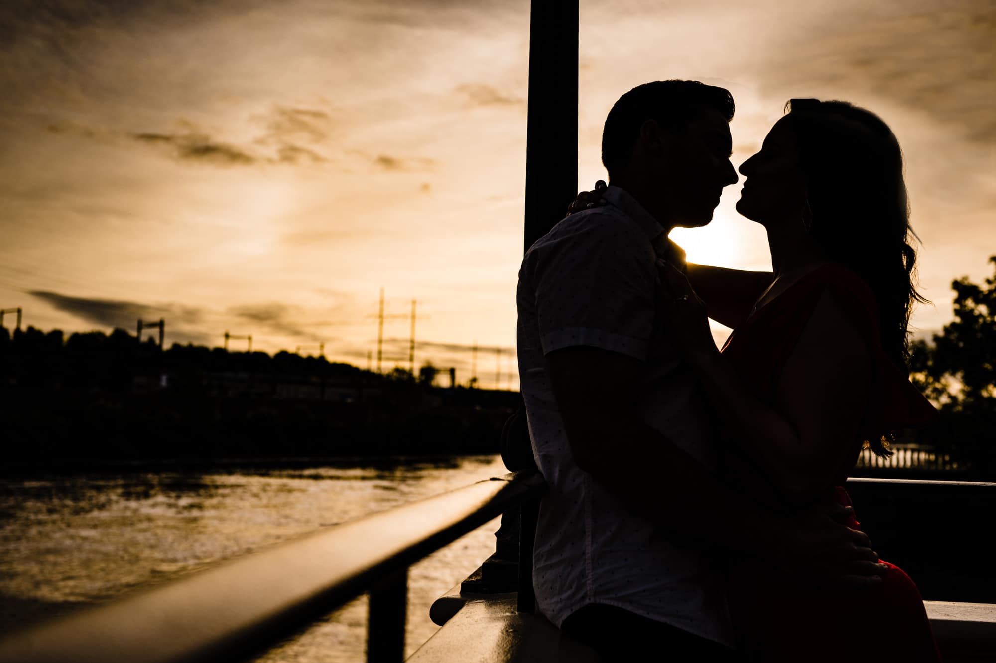 silhouette shot of the couple's philly art museum e-shoot