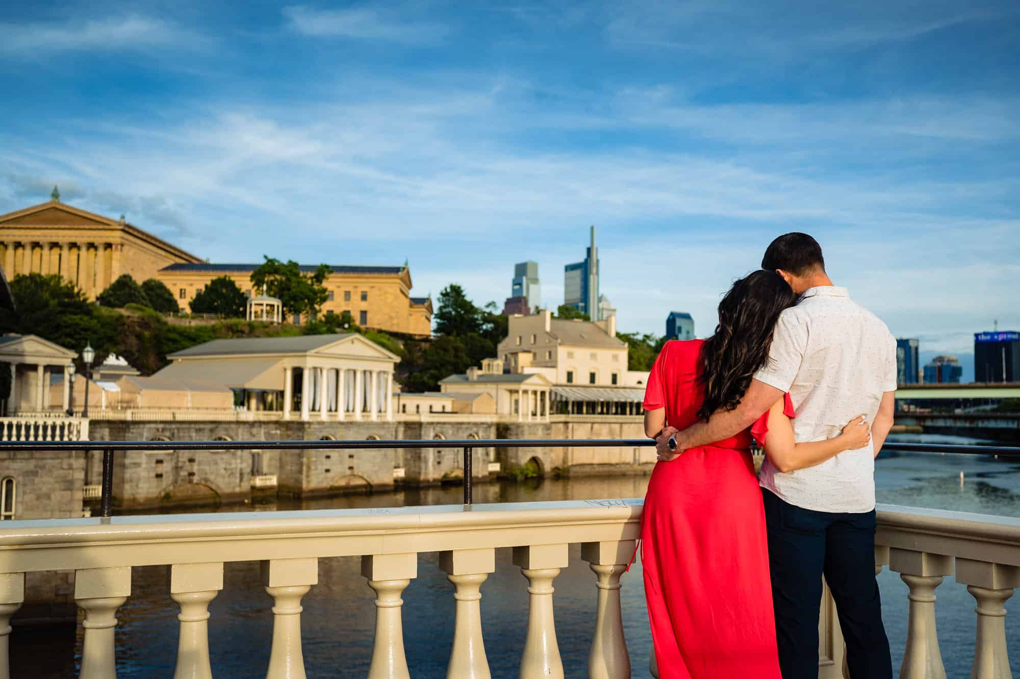 backshot of the couple for their Philly art museum e-session