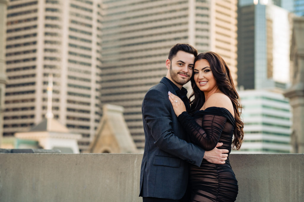 long shot of couple holding each other