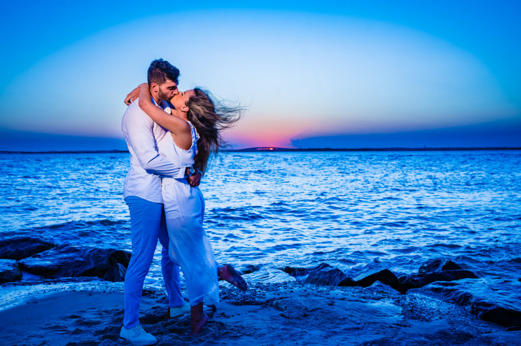 couple taking a pose during their margate new jersey e-session