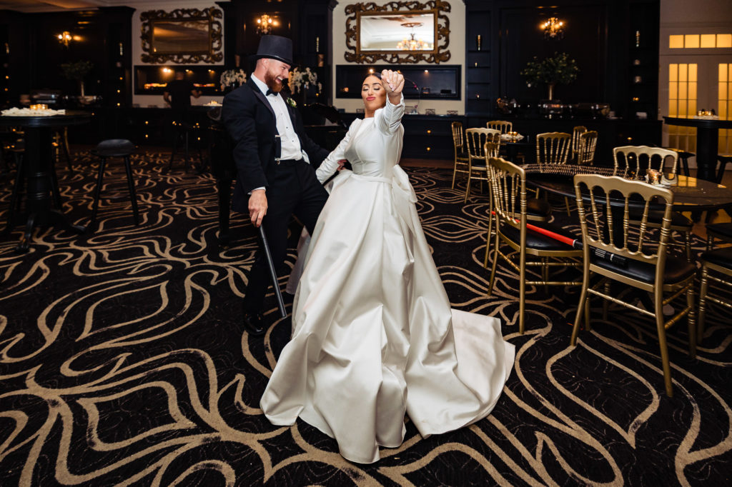 bride and groom dancing