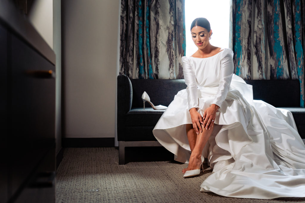 bride wearing her wedding heels