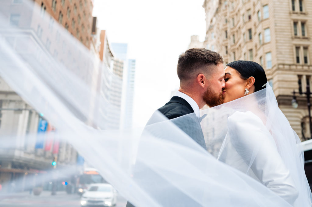 bride and groom kissing