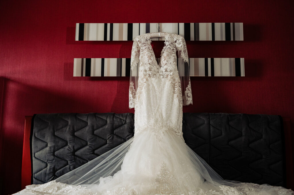 the bride's wedding gown