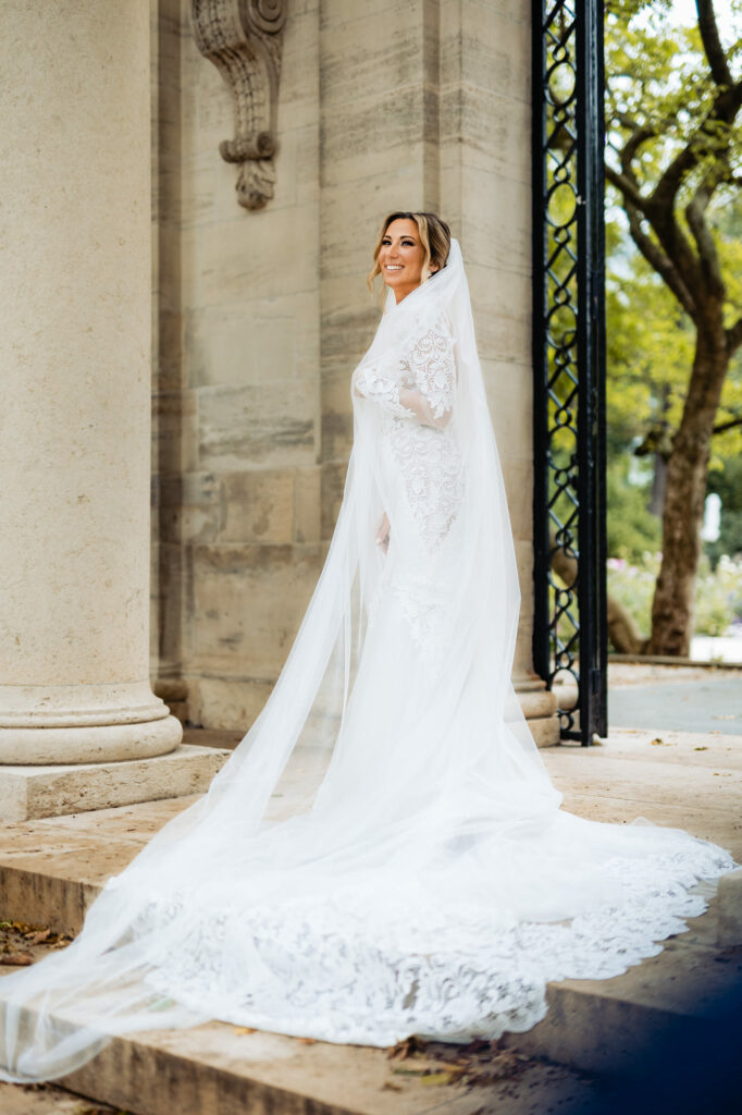 bride smiling in her wedding gown