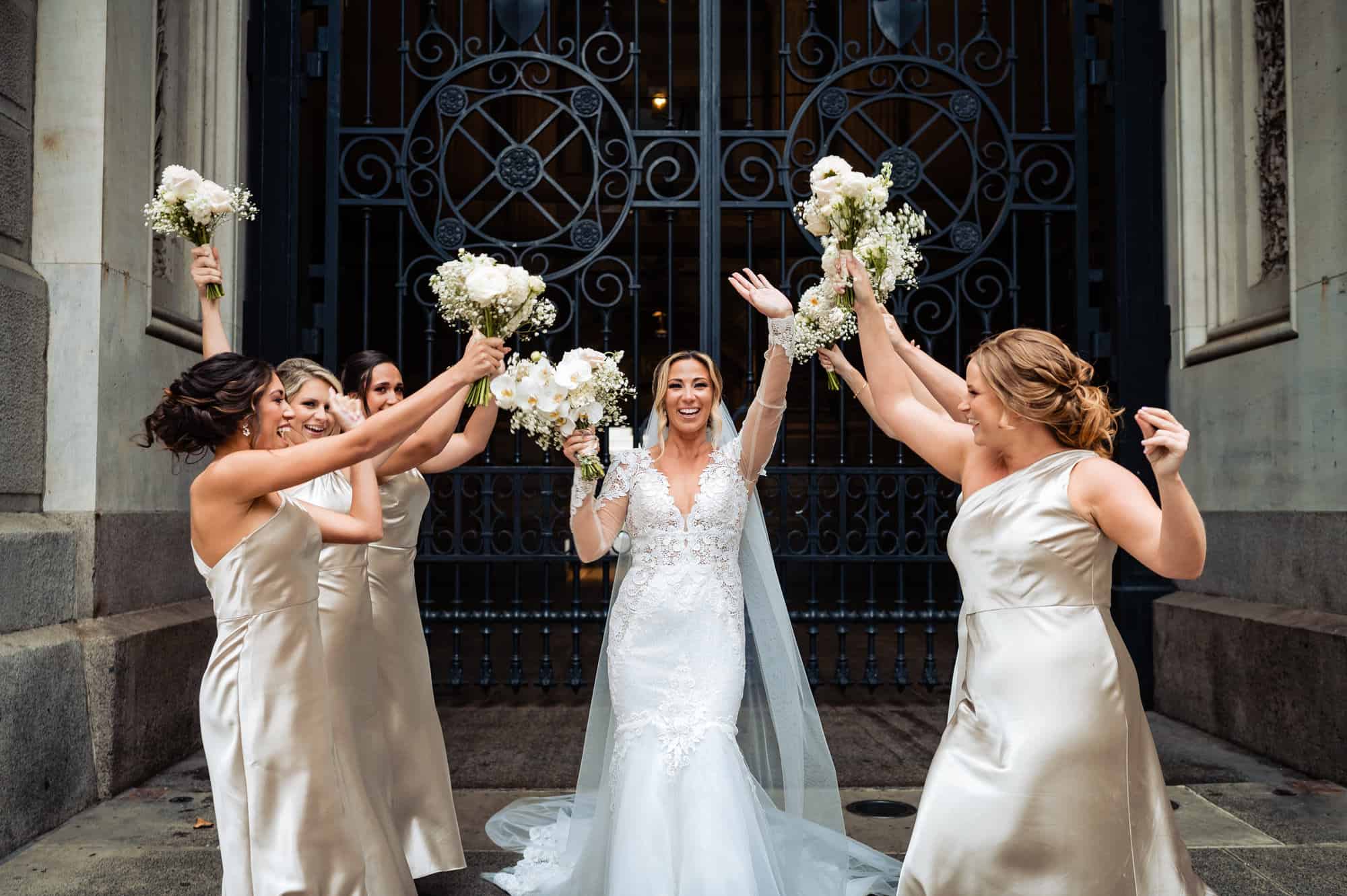 candid shot of the bride and bridesmaids